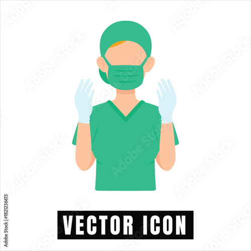 Doctor wearing surgical scrubs and mask holding blank signs