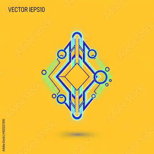 Geometric Shape Design with Lines and Circles on Yellow Background