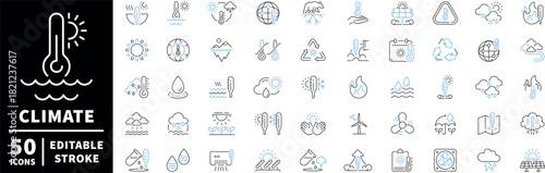 Climate change icons set. editable line icons, linear, environmental symbols