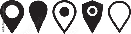 Silhouette pinpoint location icon set with markers, map pins, navigation signs, and geo symbols.