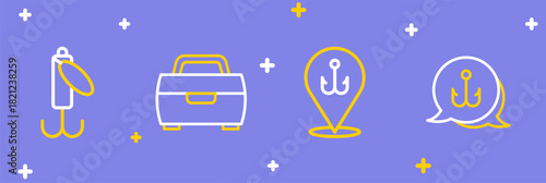 Set line Fishing hook, and lure icon. Vector