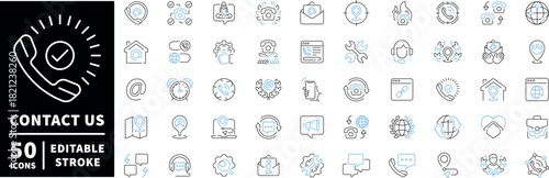 Contact us icons set. line, editable line icons for communication and support