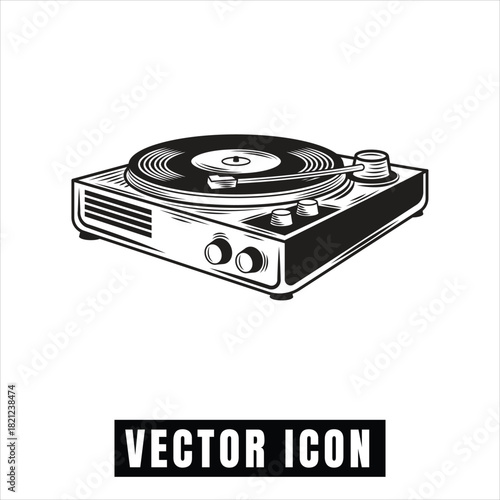 Vintage turntable record player vector icon illustration