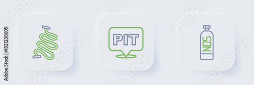 Set line Nitrous oxide, Pit stop and Racing track icon. Vector