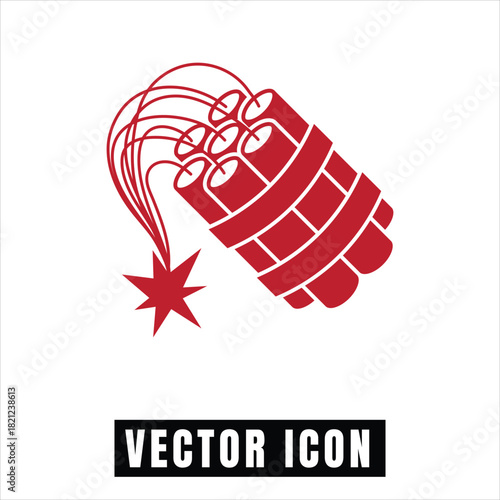 Red dynamite sticks with burning fuse and starburst