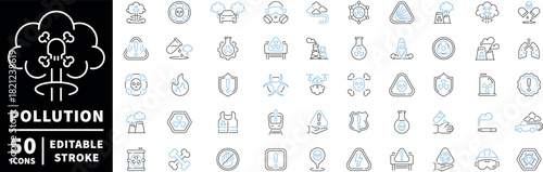 Pollution icons set with editable line icons. outline style for environment solutions