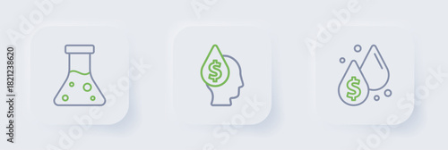 Set line Oil drop with dollar symbol, and petrol test tube icon. Vector