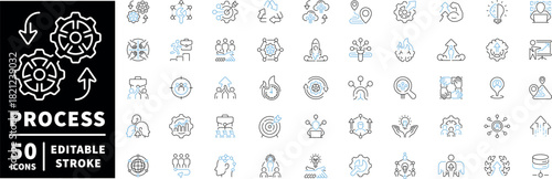 Process icons set. editable line icons, customizable, workflow and productivity tools
