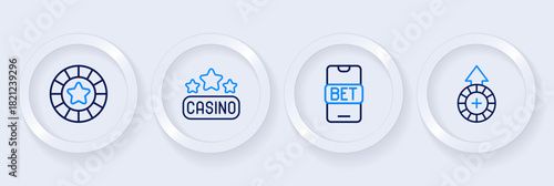 Set line Casino chips, Online sports betting, signboard and icon. Vector