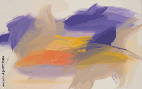 Artwork background design with brush stroke texture in yellow, brown and violet color