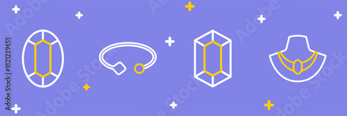 Set line Necklace on mannequin, Gem stone, Bracelet jewelry and icon. Vector