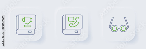 Set line Glasses, Phone book and Book icon. Vector