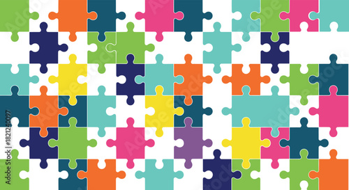Large Completed Jigsaw Puzzle in Bright Multicolored Hues Connected Together on a White Background Teamwork Solution Problem Solving Concept Business Strategy Vector Illustration for Stock.