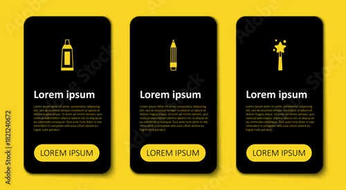 Set Magic wand, Pencil with eraser and Tube paint palette. Business infographic template. Vector