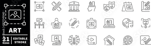 Art and creativity editable line icons set. design and inspiration symbols