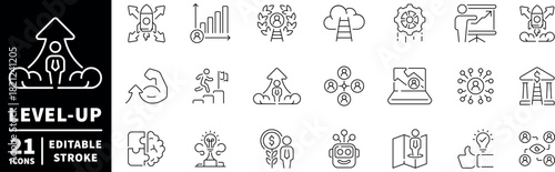 Business growth editable line icons set: linear and outline strategy symbols