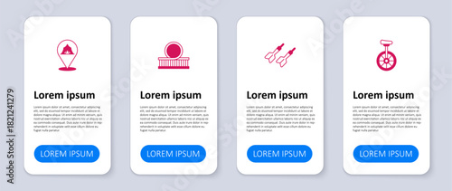 Set Unicycle, Dart arrow, Roller coaster and Circus tent. Business infographic template. Vector