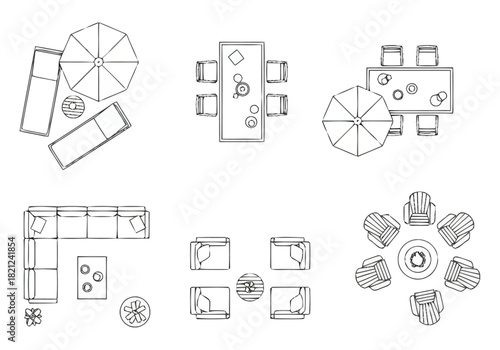 Top Down View of Outdoor Furniture and Patio Layouts for Design and Planning Architecture Plans furniture icons interior design architecture
