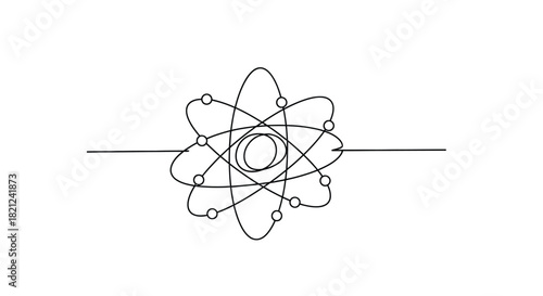 Stylized atomic structure illustration with orbiting electrons and central nucleus