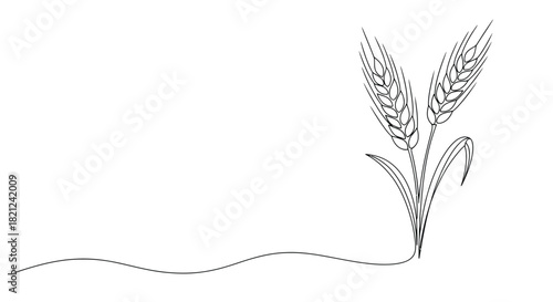 Minimalist line art illustration of two wheat stalks with wavy ground line on white background