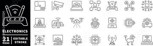 Electronics editable line icons set. Devices and gadgets