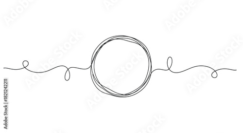 Abstract continuous line art depicting a messy circle with flowing lines on a white background