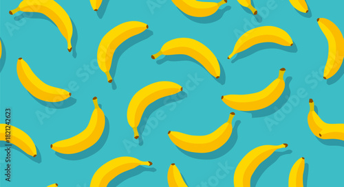 Colorful seamless vector background with a repeating pattern of ripe yellow bananas. Fresh tropical fruit illustration for food and diet concepts