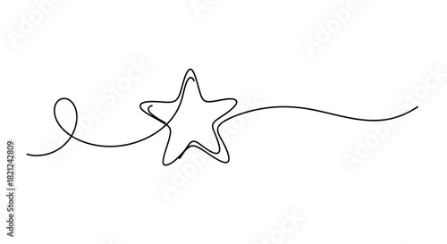 A single continuous black line forms a star shape with a swirling tail on a white background