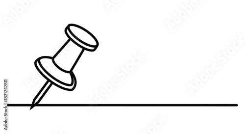 Simple black outline drawing of a pushpin piercing a horizontal line on a white background