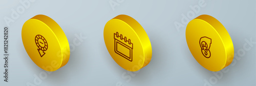 Set Isometric line Casino chips, Calendar and Hand holding casino icon. Vector