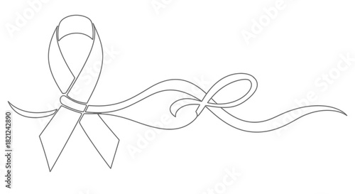 Elegant single line drawing of a symbolic awareness ribbon flowing into a smaller ribbon shape