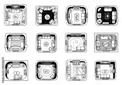 Floor Plan Layouts Collection Diverse Room Designs from Above furniture icons interior design architecture