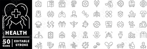 Health and wellness icons set. editable line icons, outline, care symbols