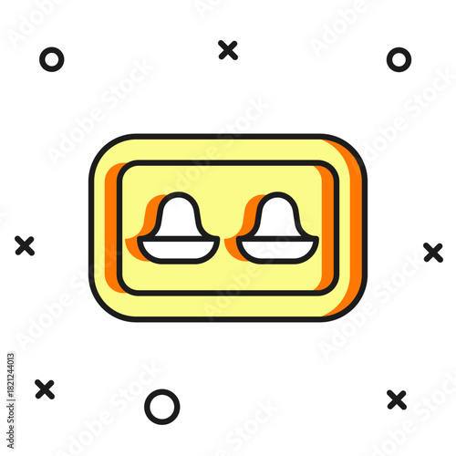 Filled outline Earplugs with storage box icon isolated on white background. Ear plug sign. Noise symbol. Sleeping quality concept. Flat filled outline style with shadow. Vector