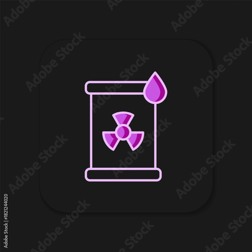 Filled outline Radioactive waste in barrel icon isolated on black background. Toxic refuse keg. Radioactive garbage emissions, environmental pollution. Flat filled outline style with shadow. Vector