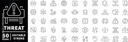 Threat icons set. editable line icons, outline, warning symbols
