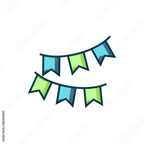 Filled outline Carnival garland with flags icon isolated on white background. Party pennants for birthday celebration, festival decoration. Flat filled outline style with shadow. Vector
