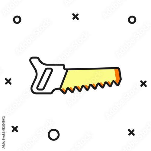 Filled outline Hand saw icon isolated on white background. Flat filled outline style with shadow. Vector