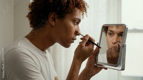 A person uses makeup, groom...