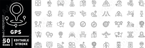 Gps icons set. editable line icons, navigation and location symbols, flat style