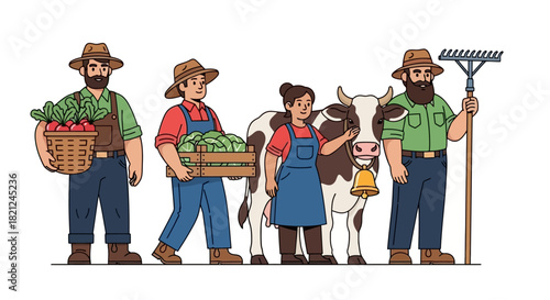 Farmers and Livestock A Vector Illustration Showcasing Rural Life, Agriculture, and Farming
