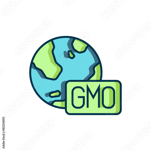 Filled outline GMO icon isolated on white background. Genetically modified organism acronym. Dna food modification. Flat filled outline style with shadow. Vector