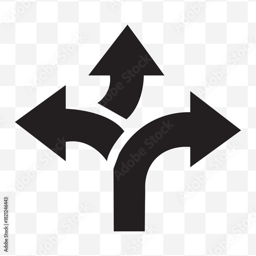 Black silhouette of three directional arrows pointing left straight ahead and right