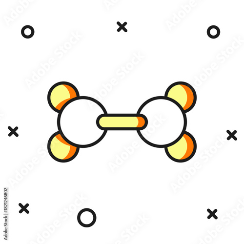 Filled outline Molecule icon isolated on white background. Structure of molecules in chemistry, science teachers innovative educational poster. Flat filled outline style with shadow. Vector