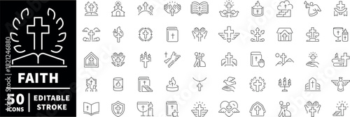 Faith icons set. editable line icons for spiritual and religious themes