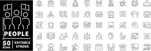 People community icons set. editable line icons, outline style, social symbols