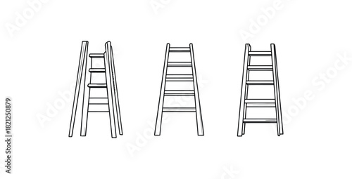 Three stylized wooden ladders in a row against a white background