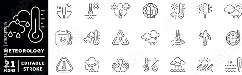 Meteorology icons set. editable line icons, outline weather and climate symbols