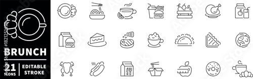 Brunch icons set. line style, editable line icons, breakfast and food symbols