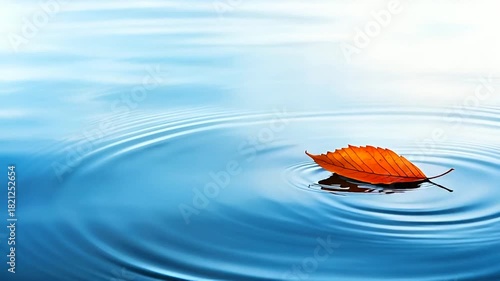 Autumn leaf gracefully drifting on tranquil water creating calming ripples